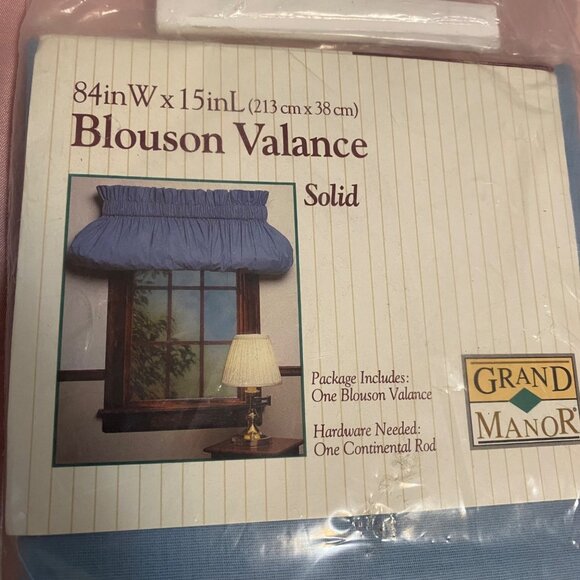Vtg Grand Manor Blue Blouson Valance 84" W x 15" L Solid Cotton Blend Retro NOS - Picture 2 of 10